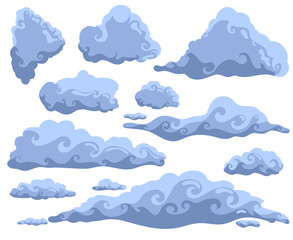 Set of cartoon clouds. Weather background. Storm vector illustration