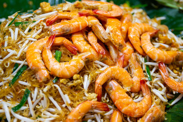 Shrimp is in Pad Thai ,Pad Thai noodles, Thai street food in the market popular Bangkok Thailand