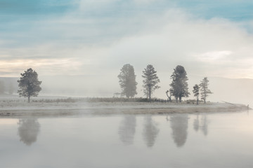 Fototapeta premium Tranquil winter morning at the Yellowstone Lake, Yellowstone National Park USA