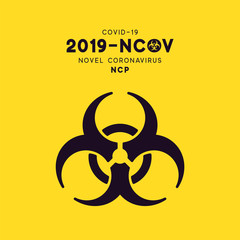Novel Coronavirus (2019-nCoV). Virus Covid 19-NCP. Coronavirus nCoV denoted is single-stranded RNA virus. Background with realistic 3d virus cells. danger symbol vector illustration.