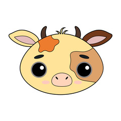 Cute and tender little cow vector image on white background. Kawaii style sticker, icon, Emoji