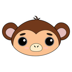Cute and gentle little monkey vector image on white background. Kawaii style sticker, icon, Emoji