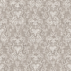 Fototapeta premium Ragged worn aging beige canvas burlap tan wrinkled crumpled noisy graphical tile. Stained distressed mottled worn effect weathered damaged folk design. Seamless repeat raster jpg pattern swatch.