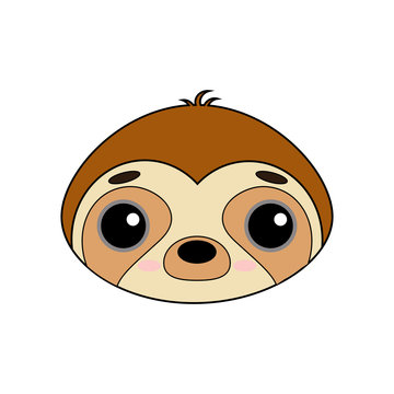 Cute and gentle little sloth vector image on white background. Kawaii style sticker, icon, Emoji