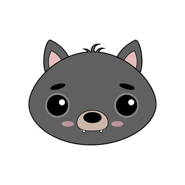 Cute and gentle little wolf vector image on white background. Kawaii style sticker, icon, Emoji