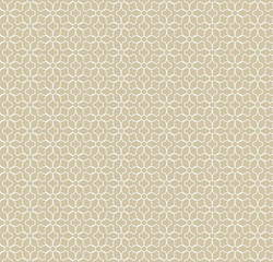 Abstract geometric seamless pattern. Golden texture, thin curved lines, subtle floral lattice, mesh, weave. Arabesque traditional background. Moroccan style ornament, repeat tiles. - Stock vector