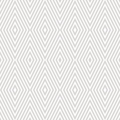 Vector geometric seamless pattern with rhombuses, stripes, diagonal lines, chevron. Subtle abstract striped texture. Delicate white and light gray background. Art deco style. Repeat design element