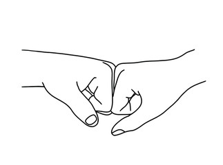 Hand drawn of two bumping fist . Team work, partnership, friendship, passion, spirit hands gesture sketch concept vector illustration. 
