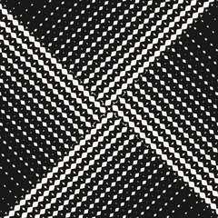 Black and white abstract geometric seamless pattern with halftone triangle tiles. Vector monochrome background with gradient transition effect. Trendy design for decor, covers, digital, web, prints