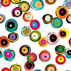 seamless background pattern, with circles/dots, strokes and splashes, multicolor