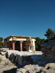 Red pillars of Knossos Palace, Crete Greece. The largest Bronze Age archaeological site.