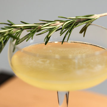 Bucket List Cocktail using Rosemary, Genepi and Vodka close up