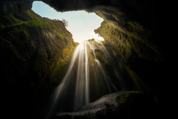 Beautiful peculiar waterfall in Iceland