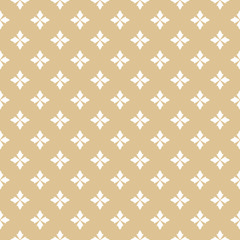 Golden seamless pattern. Gold and white vector floral texture. Abstract geometric background with small flowers, petals. Luxury repeat ornament. Design for print, fabric, furniture, cloth, home decor