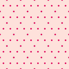 Fototapeta na wymiar Vector minimalist seamless pattern. Cute pink and red texture with tiny stars, floral shapes. Abstract minimal background. Elegant repeat design for holiday decor, wallpapers, textile, wrapping, print