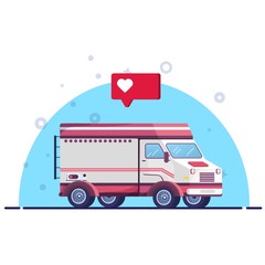 Delivery white van, cargo transport auto. Сartoon style flat vector illustration on white background.