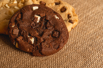chocolate cookies on sackcloth