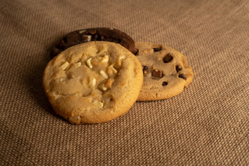 chocolate cookies on sackcloth