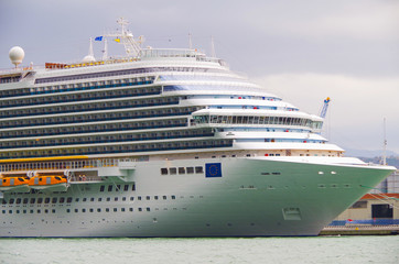 Huge modern Costa Cruises cruiseship or cruise ship liner Costa Diadema or Costa Venezia in port of...