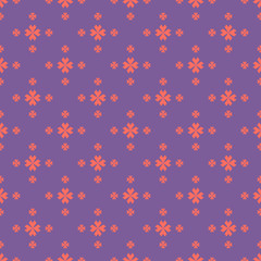 Vector floral minimalist seamless pattern. Simple minimal abstract geometric background with small flowers, crosses. Elegant ornament texture in trendy colors, living coral and purple. Repeat design