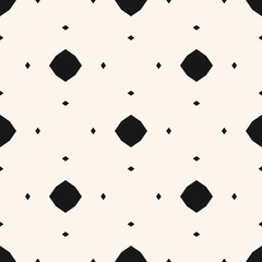 Vector abstract monochrome seamless pattern. Simple ornamental background. Black and white geometric texture with small diamonds, octagons, rhombuses, dots. Elegant repeat design for decor, prints