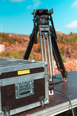 detail of a tripod and television recording equipment ready to record an event