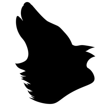 black silhouette of the head of a howling wolf with a shaggy neck