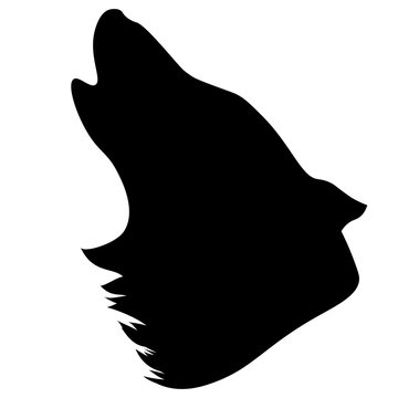 black silhouette of the head of a howling wolf
