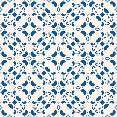 Gordijnen Vector ornamental seamless pattern. Indigo blue tile in traditional mediterranean, spanish, portuguese style. Abstract mosaic background with floral shapes, petals. Elegant texture. Repeat design © Olgastocker