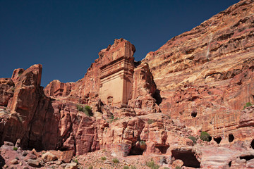The ancient Nabataean settlement and the ruins of the archaeological site of Petra in Jordan.