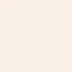 Vector geometric seamless pattern with squares, diamonds, rhombuses, thin lines, grid. Abstract white and beige ornament. Modern linear background. Subtle minimalist texture. Delicate repeat design