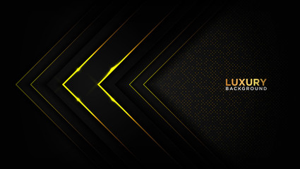 Abstract luxury dark background with golden light and geometric line shape.
