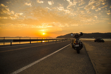 Motorcycle Yamaha VMAX in front of sunset