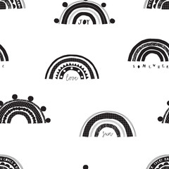 Motif blanc noir enfantin sans couture avec des arcs-en-ciel à la mode. Arrière-plan créatif scandinave neutre pour les enfants pour le tissu, l& 39 emballage, le textile, le papier peint, l& 39 habillement. Illustration vectorielle