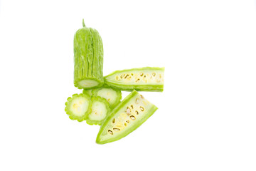 Bitter melon or slice bitter gourd isolated with clipping path.