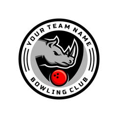Rhino head logo for the Bowling team logo. vector illustration. with a combination of circle badges.