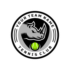 Rhino head logo for the Tennis team logo. vector illustration. with a combination of circle badges.