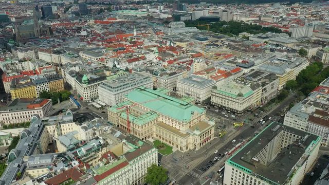 vienna cityscape center sunny day famous opera house traffic street square aerial panorama 4k austria