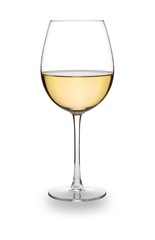 A traditional and elegant U shaped glass of white wine, isolated on white