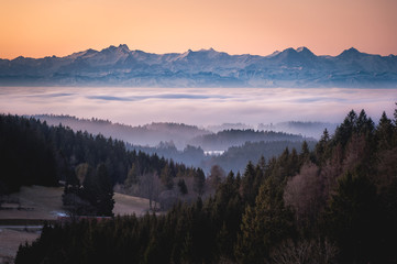 Alpenblick mit Morgennebel