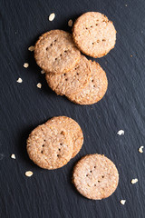 Healthy food concept fresh baked Homemade organic digestive Oat and wheat Bran Cookies with copy space