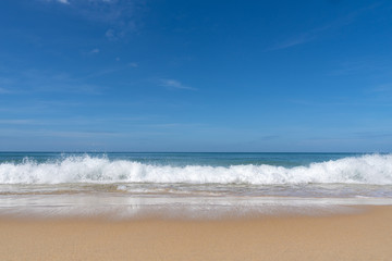 Fototapeta na wymiar Ocean view and white sand beach with a white wave background