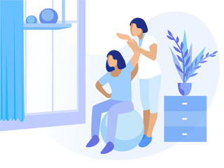 Rehabilitologist Stretching Injured Patient Arm. Rehabilitation and Treatment Sport Trauma, Congenital and Acquired Injury. Body Physio Problem Elimination. Vector Flat Cartoon Illustration