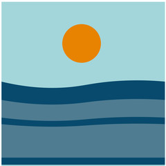 Abstract seaside , beach illustration. Sea, ocean digital art.