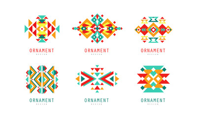 Ornament Design Logo Templates Collection, Colorful Abstract Geometrical Elements Labels Vector Illustration