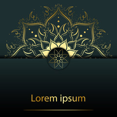 Circle pattern petal flower of mandala with gold color,Vector floral power mandala unique design with green jade background,Hand drawn pattern,concept Soul power,spiritual