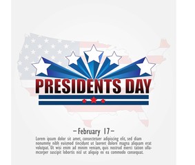 Typography of Presidents Day decorated with stars in USA flag color on white background. Header or banner design.
