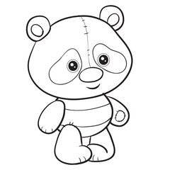 cute panda toy stands and waits when they play with it, isolated object on a white background,