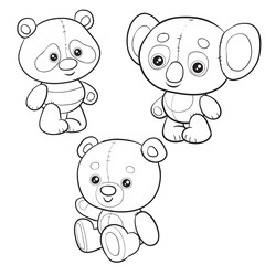 Obraz na płótnie Canvas set of toys from three different bears for children, outline drawing, separate layers, isolated object on a white background,