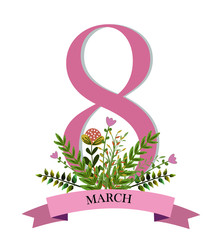 8 March. Happy Women's day decoration with flowers. Illustration women's day